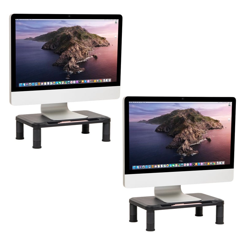 Mind Reader Monitor Stand, Height Adjustable, Laptop, Computer, Riser, Office, 15"L x 9.5"W x 4.25"H, Set of 2, Black - Image 1